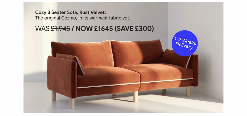 Cozy 3 Seater Sofa, Rust Velvet