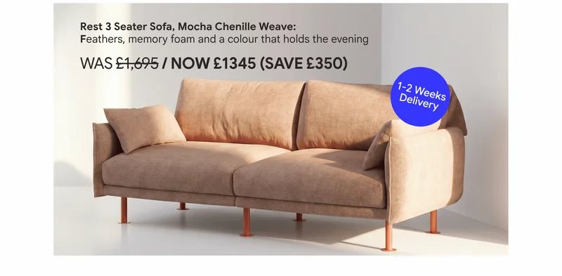 Rest 3 Seater Sofa, Mocha Chenille Weave