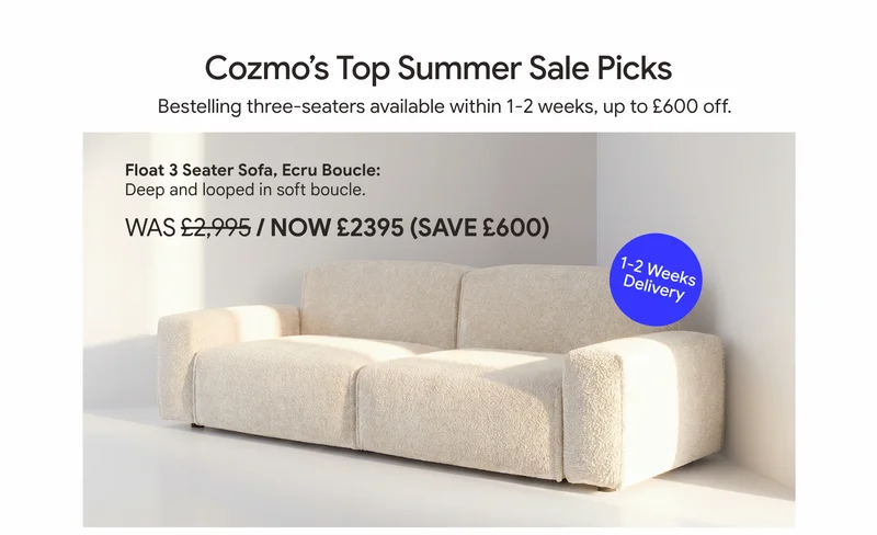 Float 3 Seater Sofa, Ecru Boucle
