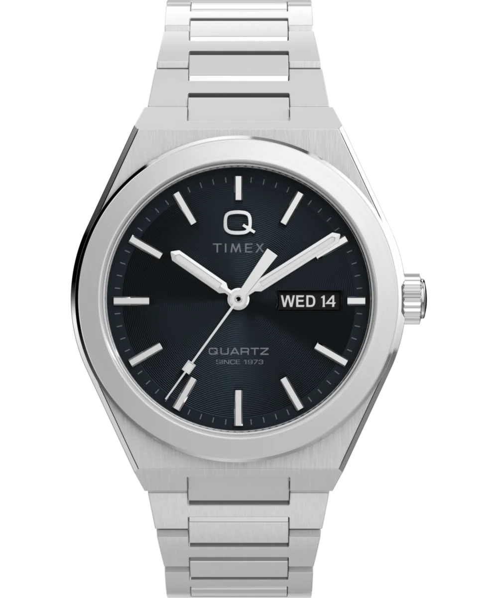 Image of Q Timex® Continental Day and Date 39mm Stainless Steel Bracelet Watch