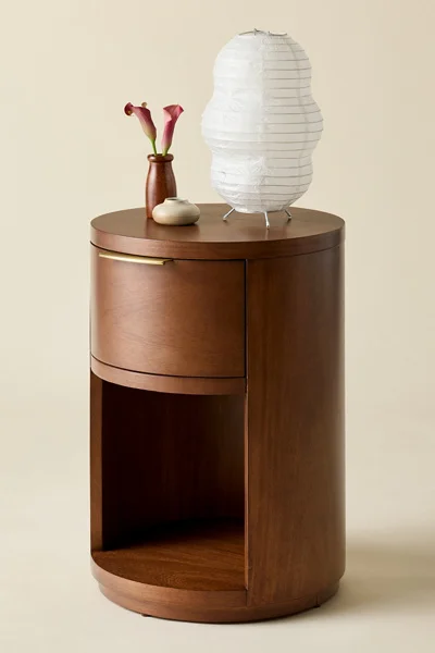 Kane Round Wood Storage Nightstand