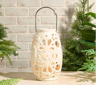 Indoor/Outdoor Ceramic Lantern with Flickering Flame by Valerie