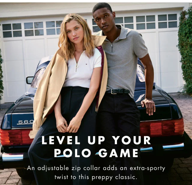 Level up your polo game                                            An adjustable zip collar adds an extra-sporty twist to this preppy classic.