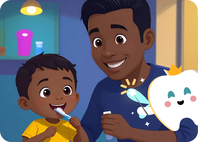 Parent and Child brushing teeth