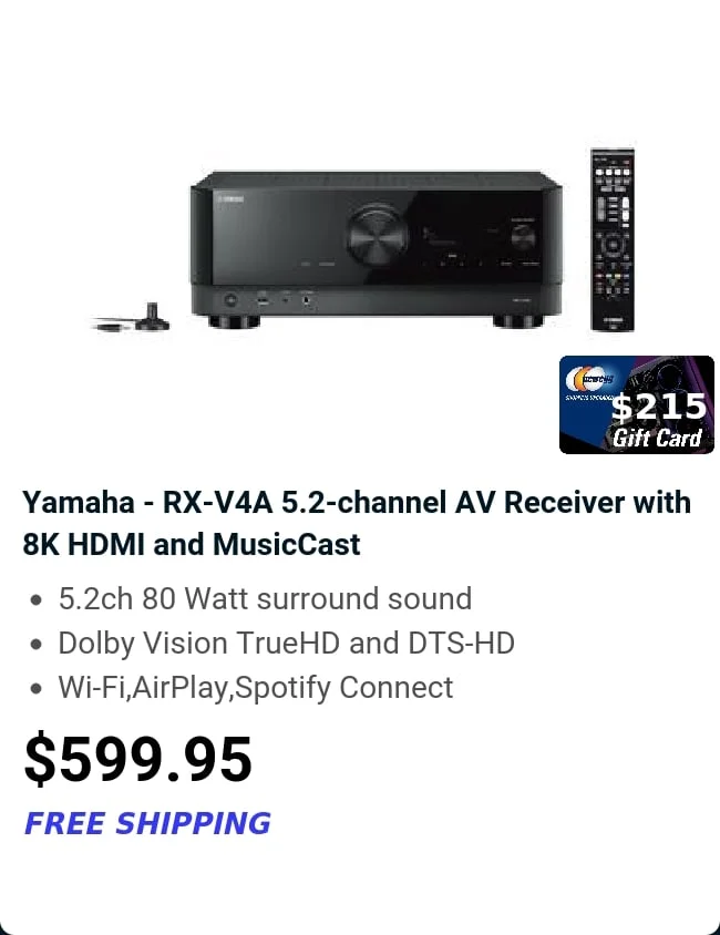 Yamaha - RX-V4A 5.2-channel AV Receiver with 8K HDMI and MusicCast