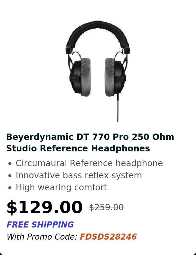 Beyerdynamic DT 770 Pro 250 Ohm Studio Reference Headphones