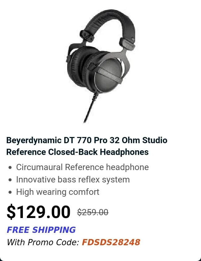 Beyerdynamic DT 770 Pro 32 Ohm Studio Reference Closed-Back Headphones