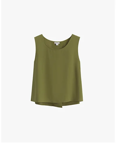 Washable Silk Cropped Overlay Shirt Moss