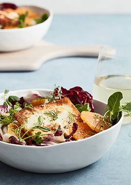 seared halloumi, fennel and orange salad