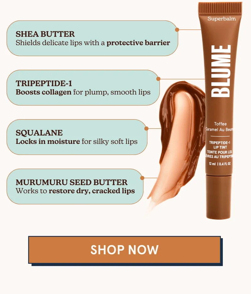 Shea Butter: Shields delicate lips with a protective barrier | Tripeptide-1: Boosts collagen for plump, smooth lips | Squalane: Locks in moisture for silky soft lips | Murumuru Seed Butter: Works to restore dry, cracked lips [SHOP NOW]