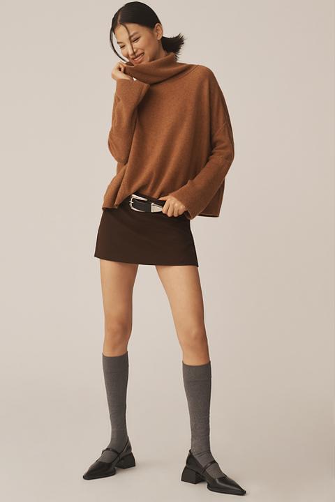 Pilcro Cashmere Wide-Sleeve Scrunched Turtleneck Sweater