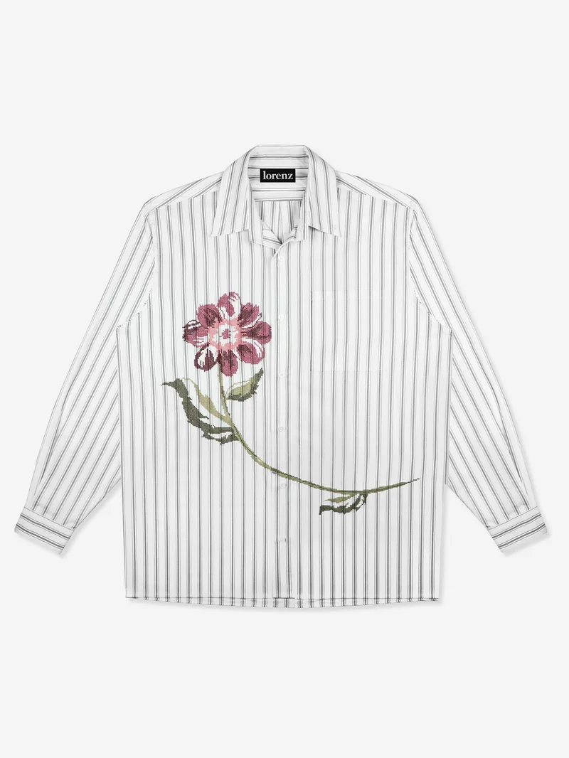 Image of Lorenz Oxford Peony Stripe Shirt - Cream