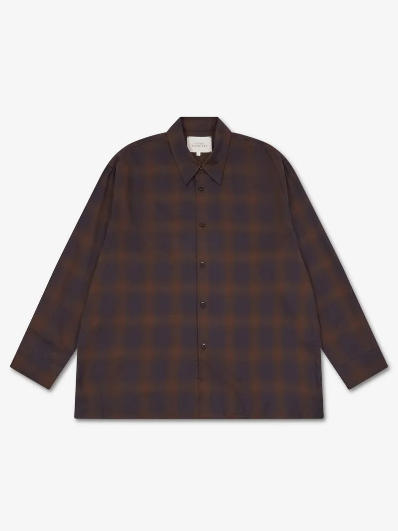 Image of Studio Nicholson Strike Shirt - Navy/Espresso