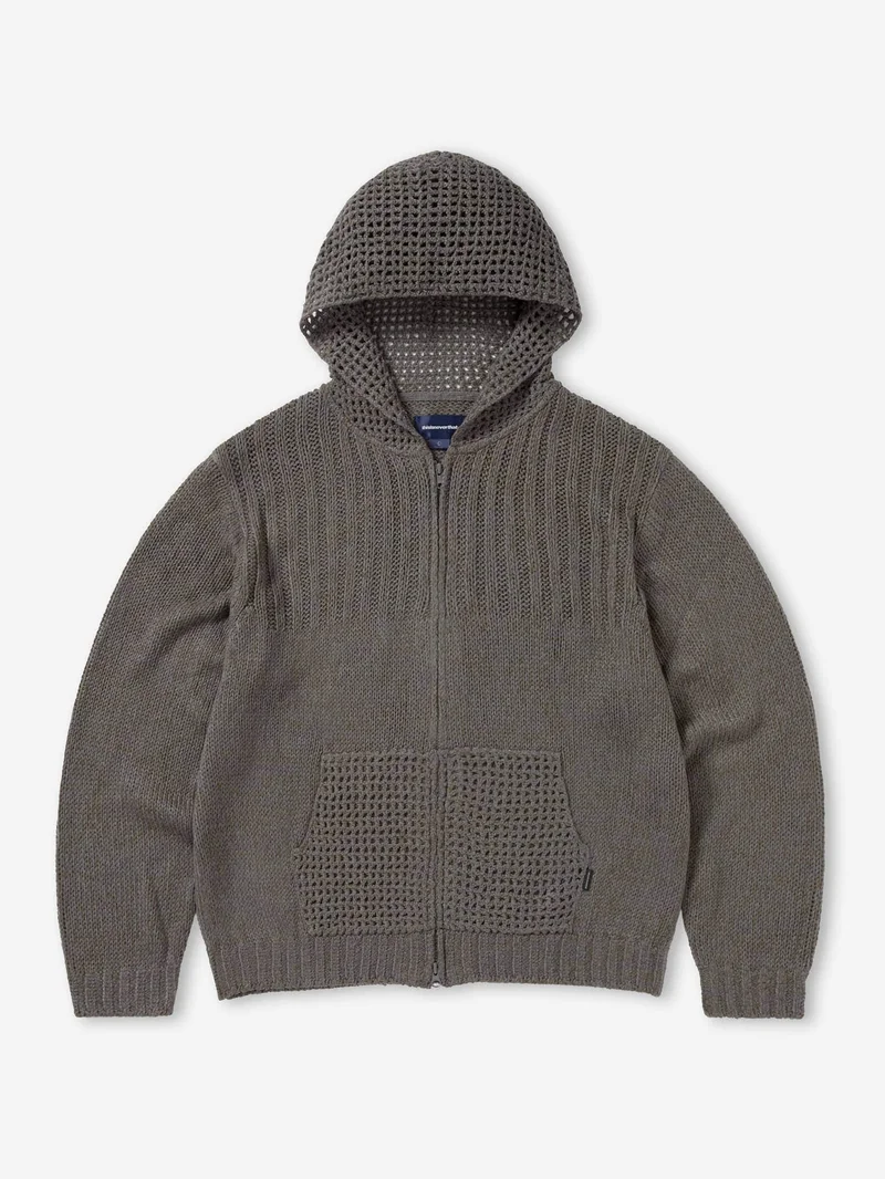 Image of thisisneverthat Crochet Knit Zip Up Hoodie - Grey