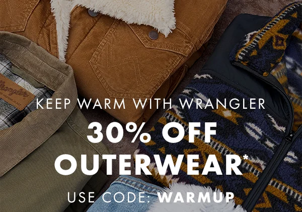 Keep Warm With Wrangler. 30% Off Outerwear* Use Code: discount code