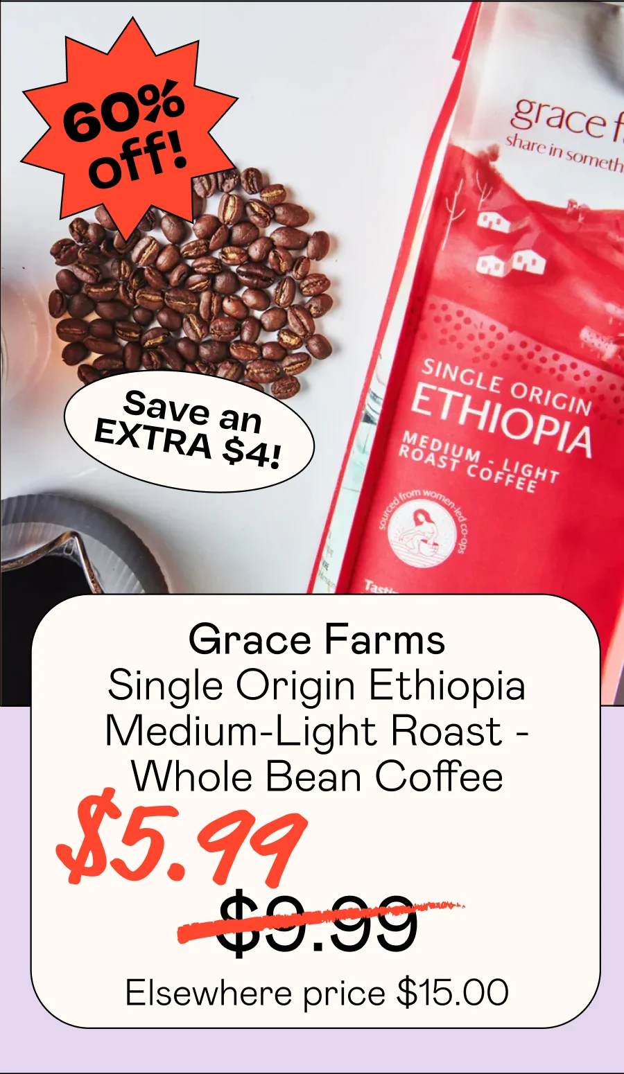 Single Origin Ethiopia Medium-Light Roast - Whole Bean Coffee