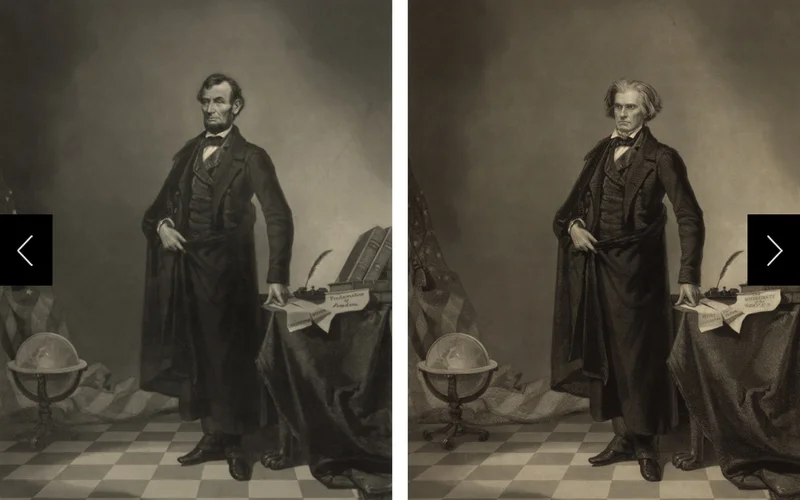 In one of the earliest examples of photo manipulation, the head of Abraham Lincoln is superimposed on the figure and background of an earlier print of John C. Calhoun. For almost a century, no one noticed the image was modified
LEFT: Composite Print by William Pate; RIGHT, Print by Alexander Hay Ritchie