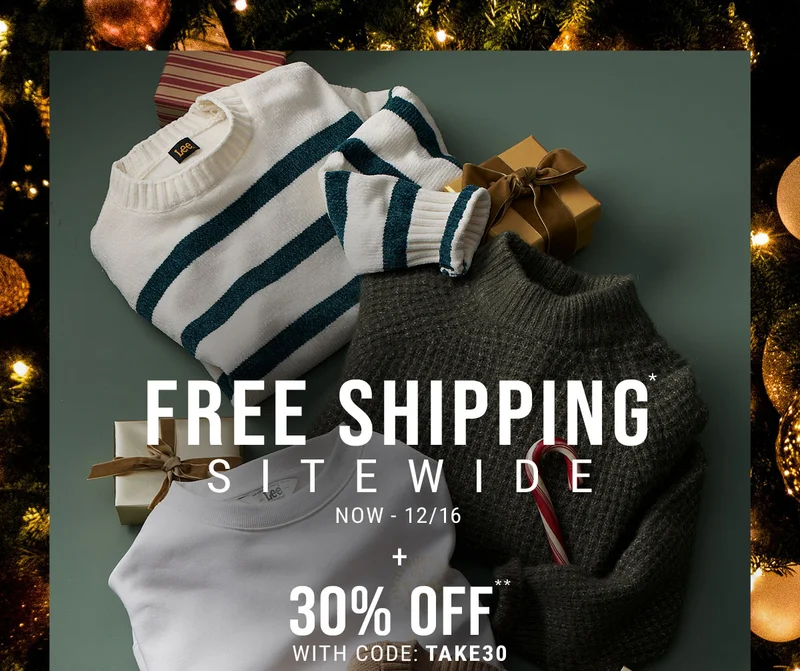 free shipping* sitewide now - 12/16 30% off** with code: discount code