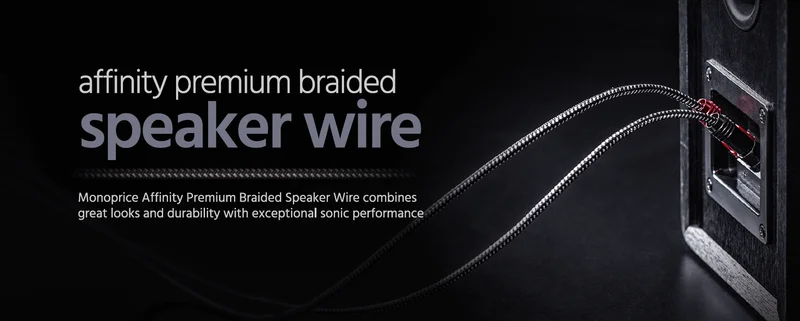Monoprice Speaker Wire, Braided with Banana Plugs, 2-Conductor, 14AWG, 25ft