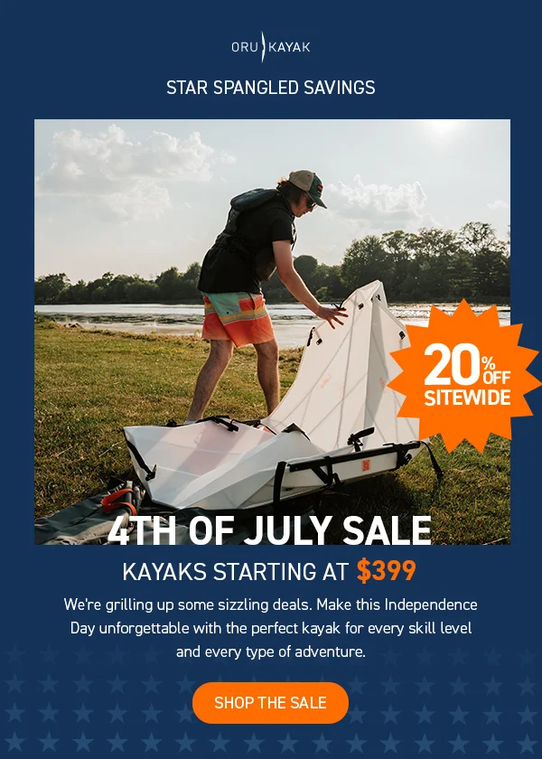 4th of July Sale starts NOW! 20% off Sitewide + Free Paddle with Kayak Purchase