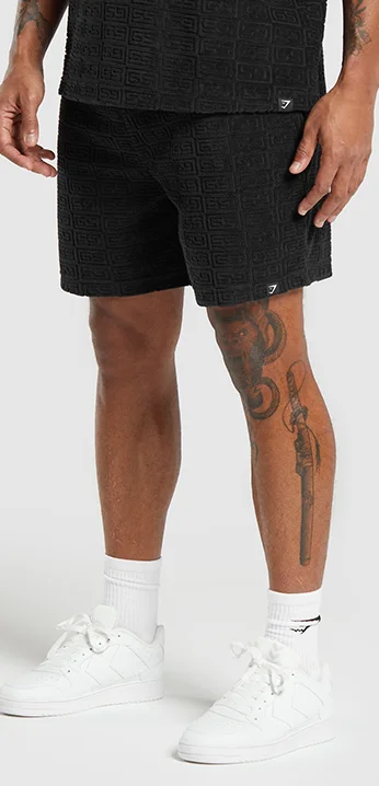 TOWELLING 7'' SHORTS - BLACK.