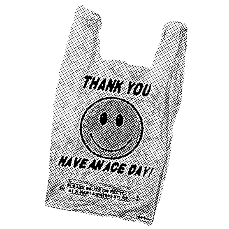 Thank you shopping bag depicted in a dotted halftone pattern.