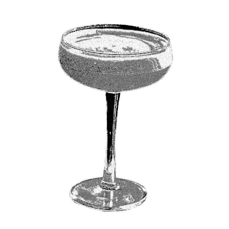 Stylized martini glass in a halftone dot pattern, capturing a classic print effect.