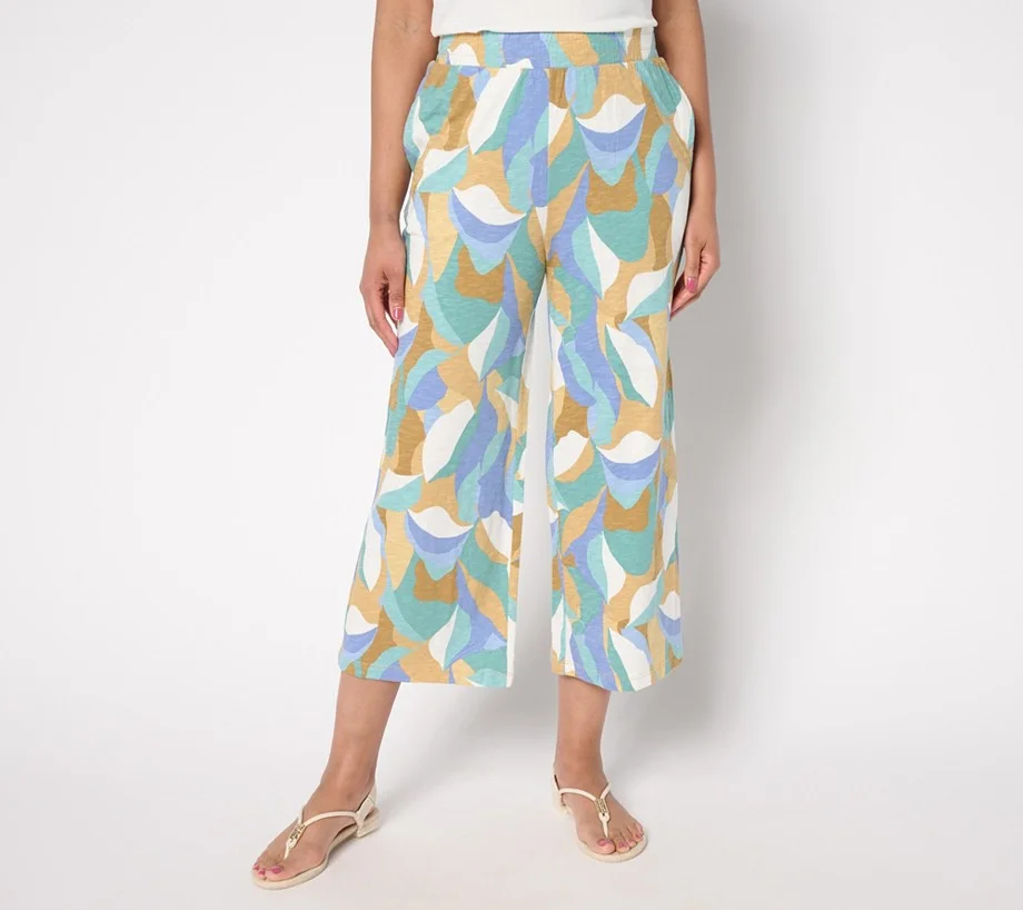 Denim & Co. Beach Regular Linen Blend Wide Leg Crop Pant