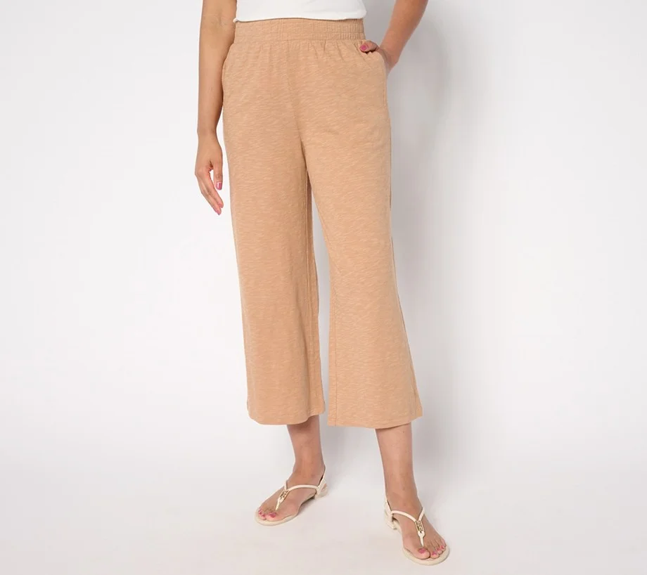 Denim & Co. Beach Petite Linen Blend Wide Leg Crop Pant