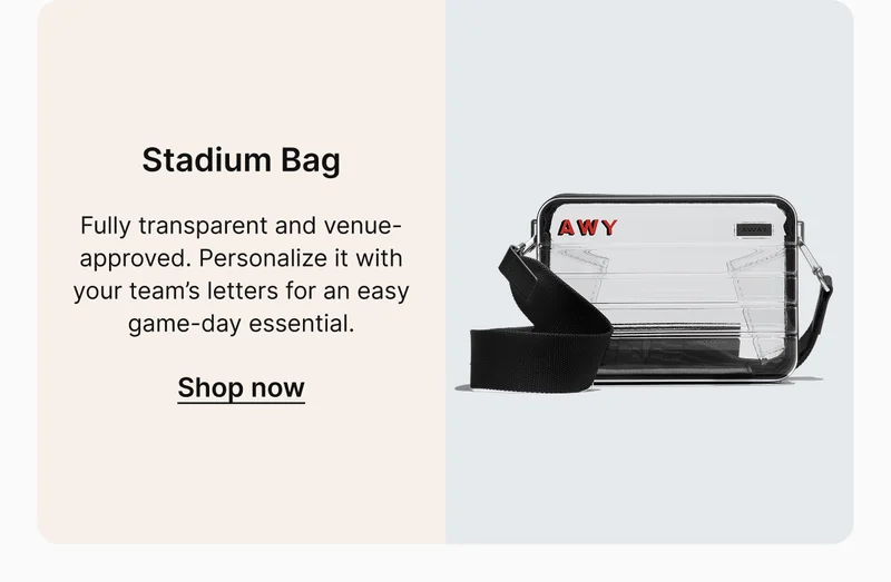 Stadium Bag | Fully transparent and venue-approved. Personalize it with your team’s letters for an easy game-day essential.