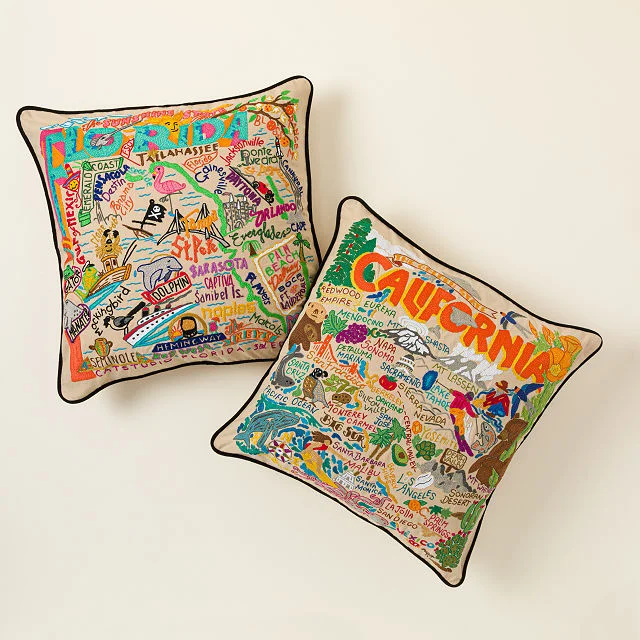 Hand Embroidered State Pillows