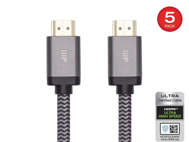 8K Certified Ultra High Speed HDMI Cable, CL2 In-Wall Rated, 15ft, Braided,&nbsp;Black - 5 Pack