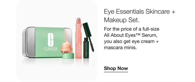 Eye Essentials Skincare + Makeup Set. | For the price of a full-size All About Eyes™ Serum,you also get eye cream + mascara minis. | Shop Now