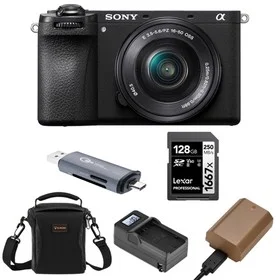 Sony Alpha a6700 Mirrorless Camera with E PZ 16-50mm f/3.5-5.6 OSS Lens Bundle with Shoulder Bag, 128GB SD Card, Card Reader, Extra Battery, Charger