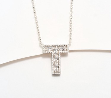 Diamonique Pave Initial Necklace, Sterling Silver