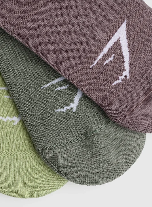 TRAINER SOCKS 3PK. Walnut Mauve/Light Sage Green/Dusk Green.