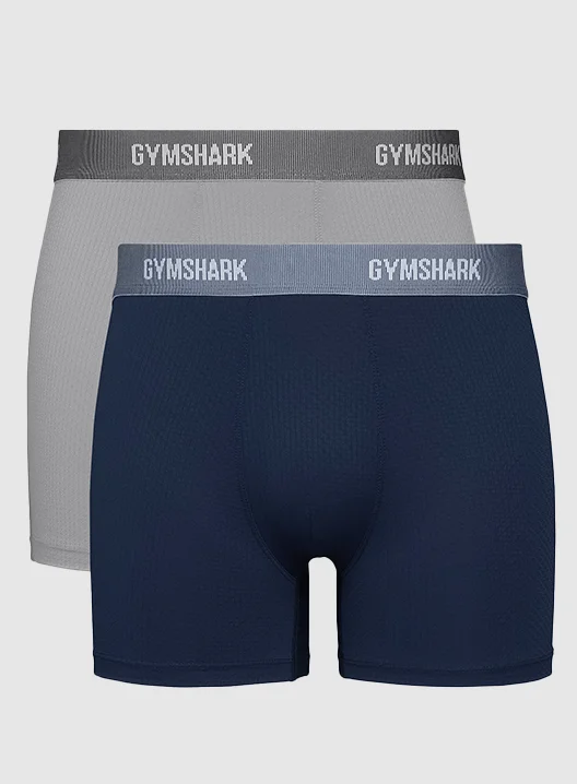 SPORTS TECH BOXER 2PK. Navy/Medium Grey.