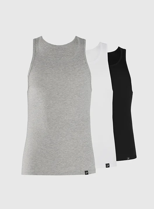 RIBBED TANK 3PK. White/Black/Stone Grey Marl.