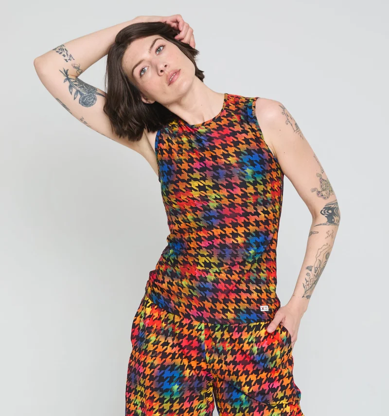 Image of Solarmesh Tank - Rainbow Houndstooth