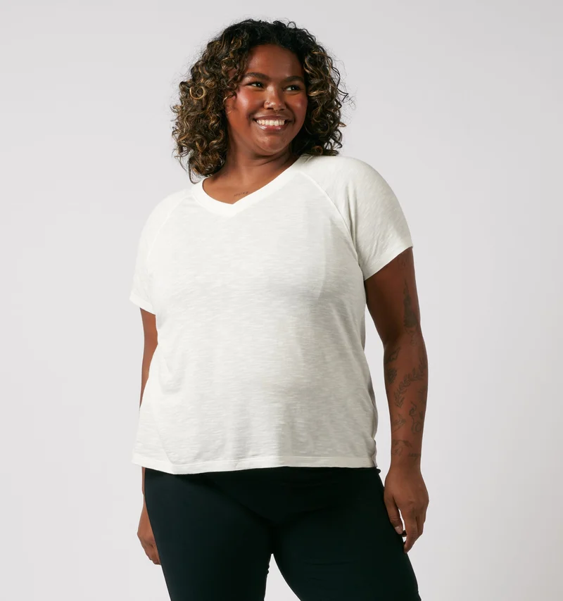 Image of Short Sleeve Jersey Slub V Neck Tee - Natural