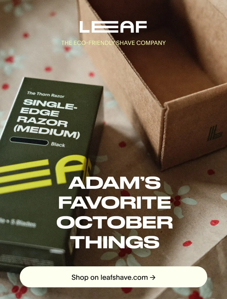 Single edge razor box on top of packing paper, Adam's Favorite October Things