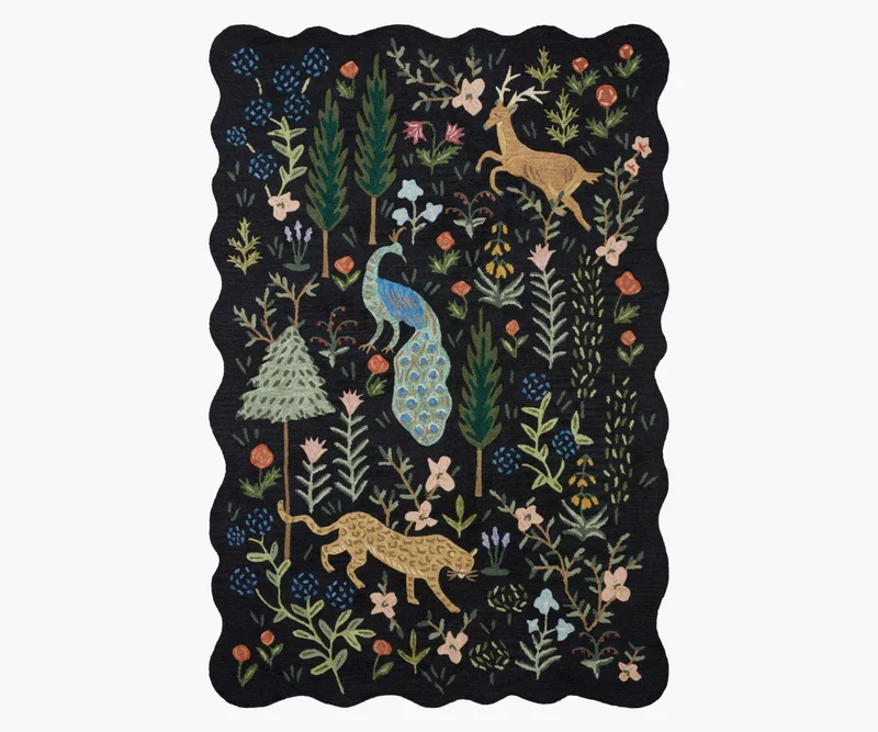 Image of Menagerie Wool-Hooked Rug - Black