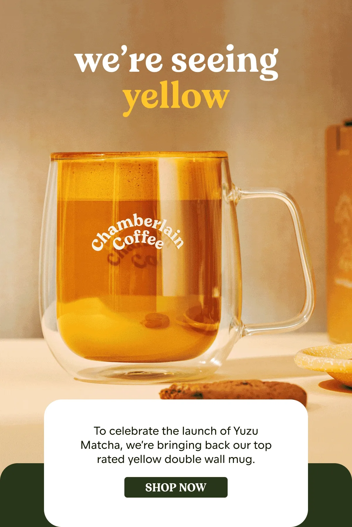 yellow double wall mug and yuzu matcha