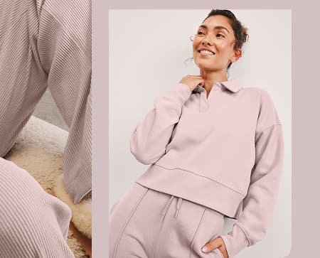 LuxeFleece Collared Sweatshirt in Pale Pink