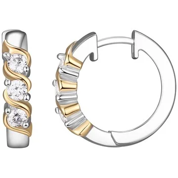 Diamonique 1.30 cttw Two-Tone Huggie Hoop Earrings, Sterling