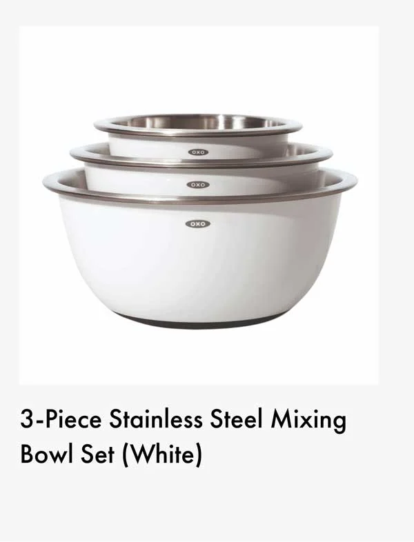 3-Piece Stainless Steel Mixing Bowl Set - White