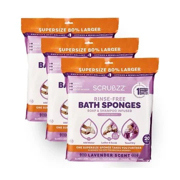 SCRUBZZ Rinse Free 60pc Super Size Single Use Bath Sponge