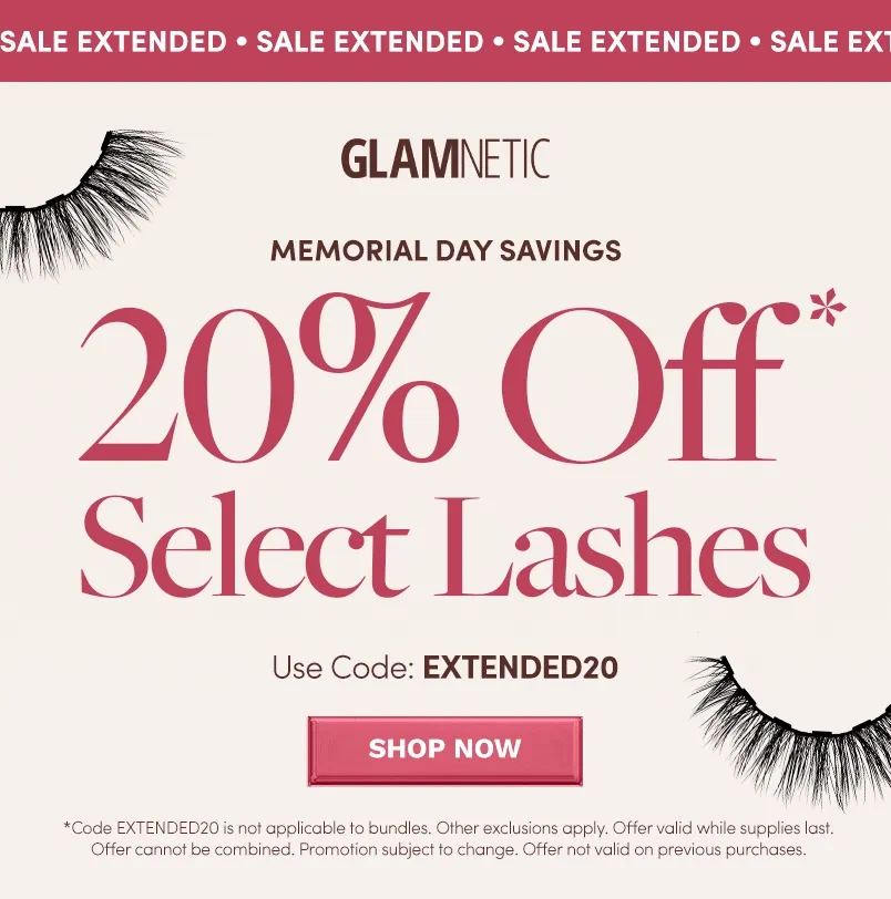 Shop 20% off Select Lashes with the code EXTENDED20
