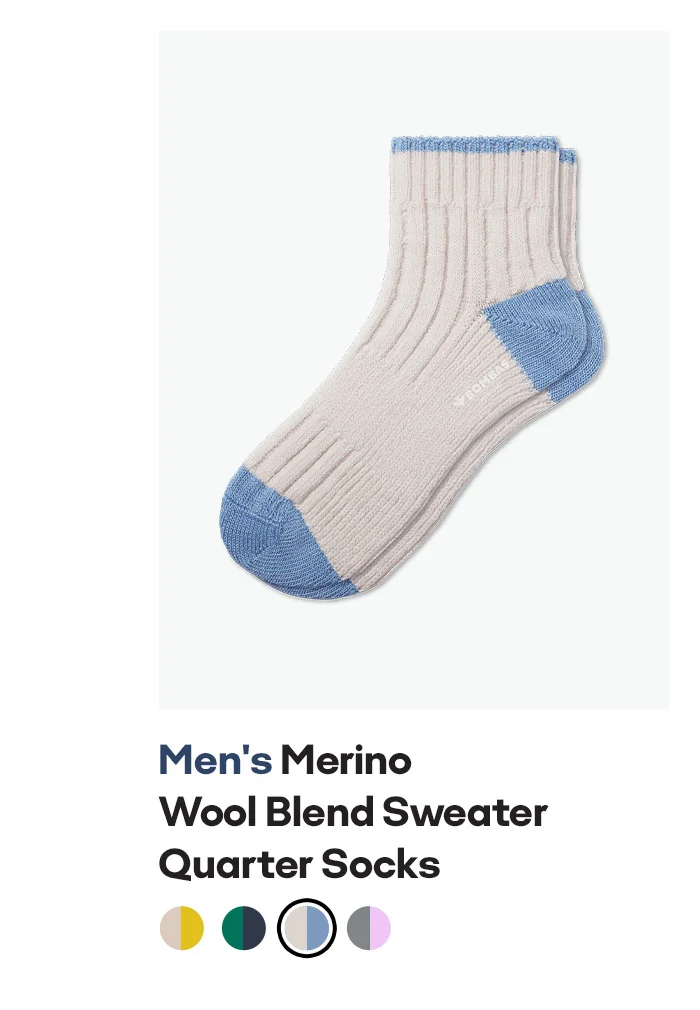 Men's Merino Wool Blend Sweater Quarter Socks