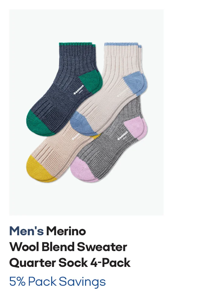 Men's Merino Wool Blend Sweater Quarter Sock 4-Pack